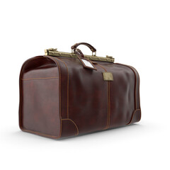 Old modern leather travel bag suitcase. Retro suitcase PNG on a white background. 3D illustration