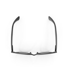 3d Eyeglasses top view with black frame isolated on white background.