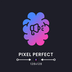 Neuro advertising purple solid gradient desktop icon on black. Human brain marketing. Consumer behavior. Pixel perfect 128x128, outline 4px. Glyph pictogram for dark mode. Isolated vector image