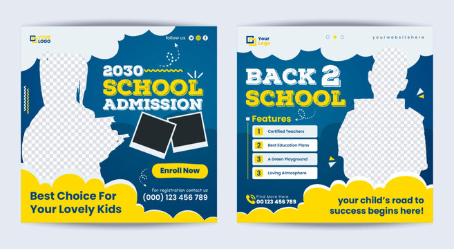 Back to school social media post, School admissions banner template design.
