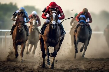 Horse racing competition - running towards finish line