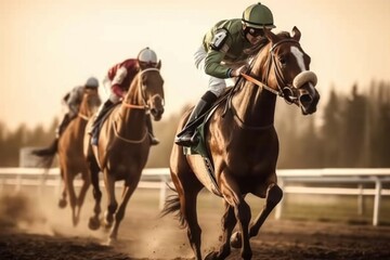 Horse racing competition - running towards finish line