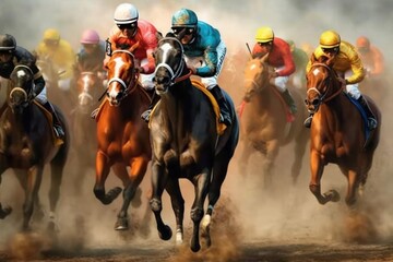 Horse racing competition - running towards finish line