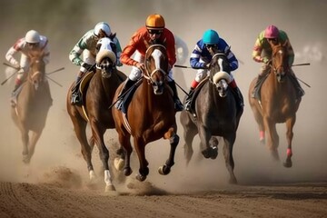 Horse racing competition - running towards finish line