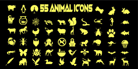 animal icons set, 55 animal icon,vector, illustration