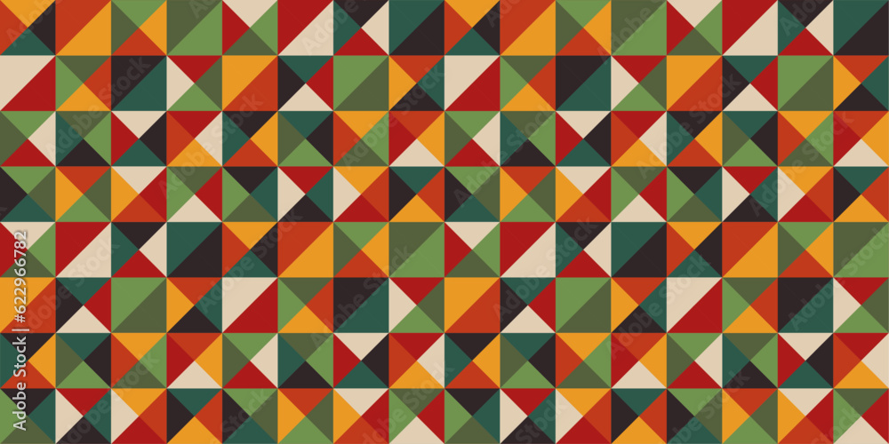 Poster Colored mosaic pattern of triangles. Vector and seamless repeat pattern.