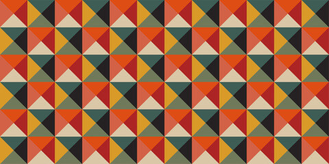 Simple colored mosaic of triangular elements that creates a colored grid. For prints, surfaces, wallpapers, textiles, etc. Vector and seamless repeat pattern.