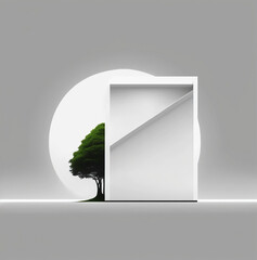 ai generated illustration of abstract minimal style background, small tree with vintage window,