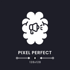 Neuro advertising white solid desktop icon. Human brain marketing. Consumer behavior. Pixel perfect 128x128, outline 4px. Silhouette symbol for dark mode. Glyph pictogram. Vector isolated image