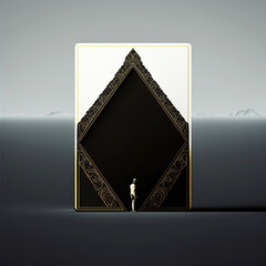 ai generated illustration man and  minimal minimalism architecture building