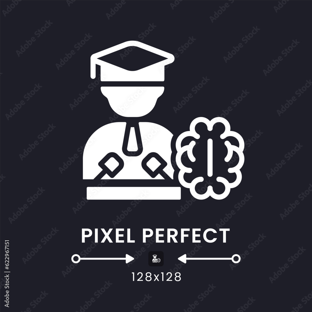 Wall mural neuro influencer white solid desktop icon. cognitive neuroscience. social network. pixel perfect 128