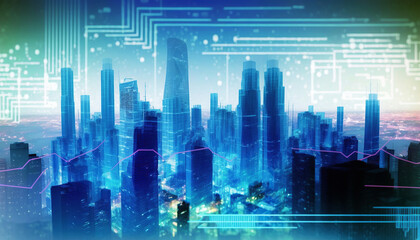 ai generated illustration Smart city with big data connection technology concept.