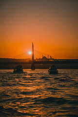 Sunset Istanbul panorama. Turkey, 2023.  Sunset over the sea.