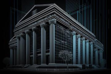 ai generated illustration  modern bank building, financial branch on city street.