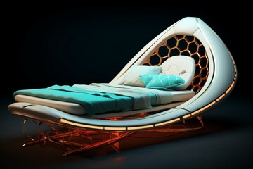 Futuristic looking neon bed. Generate Ai