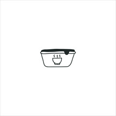 Plastic container. Reusable lunchbox. Takeaway food package with lid. Takeout meal in lunch box. Take away dinner Isolated vector illustration