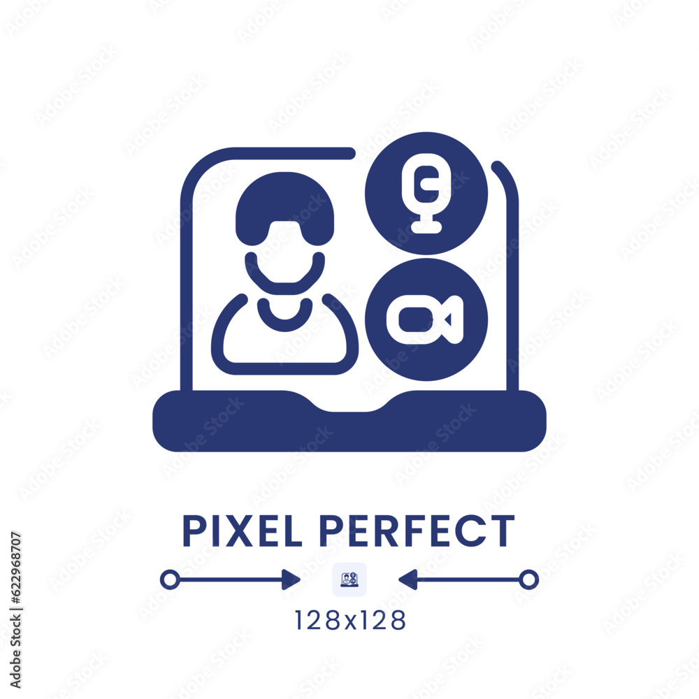 Poster video conferencing black solid desktop icon. business communication. online meeting. pixel perfect 1