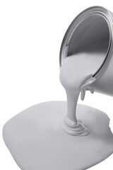 Pouring paint from can on white background, closeup