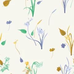 Fototapeten Colorful spring flowers and plants seamless pattern © momosama