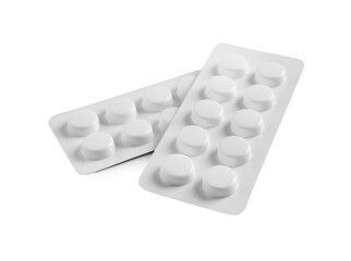 Blisters of pills on white background. Medicinal treatment