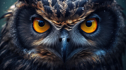 portrait of owl with bright yellow eyes
