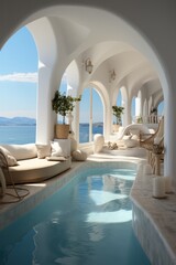Obraz na płótnie Canvas Luxurious modern villa in Santorini, complete with a pool and breathtaking sea views
