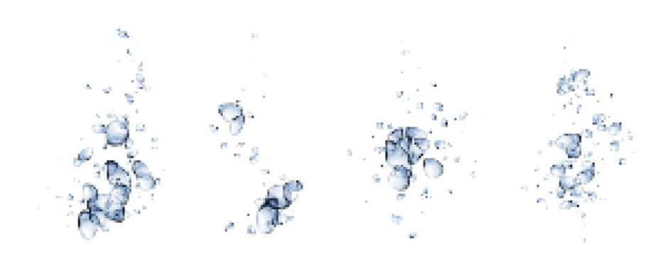 Underwater bubble drop air splash vector texture. Isolated realistic fizzy under water soda effect. 3d aquarium oxygen ball flow. Carbonated champagne vapor border. Clear black gel liquid droplet
