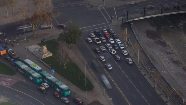 Fast traffic timelapse in Pio Nono Bridge Santiago de Chile