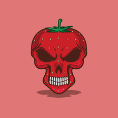 Vector strawberry fruits with skull face illustration