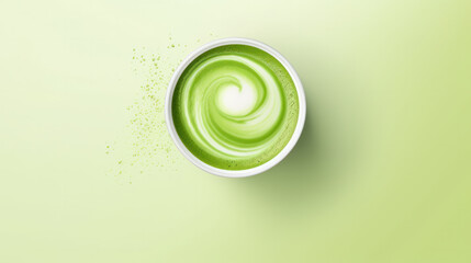Matcha green tea latte in a cup.