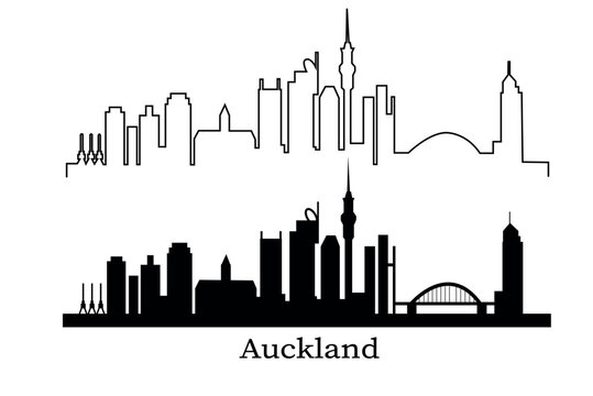 Auckland vector city skyline outine silhouette