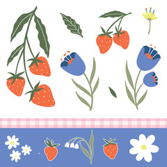 Fruit and flower hand drawn illlustration elements -Strawberry