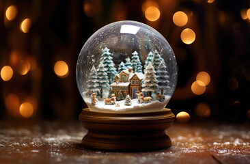 the small christmas snow globe on a table