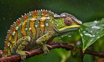 Fototapeta premium Vibrant World: A Kaleidoscope of Colorful Chameleons in their Natural Habitat GENERATIVE AI, AI GENERATIVA