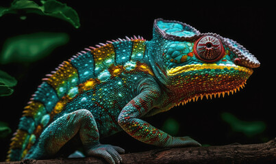 Obraz premium Vibrant World: A Kaleidoscope of Colorful Chameleons in their Natural Habitat GENERATIVE AI, AI GENERATIVA