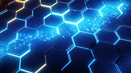 3D Abstract High Tech Background, digital hexagonal pattern with blue lights