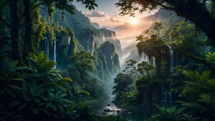 Fototapeta na wymiar Beautiful jungle forest background. Generative AI