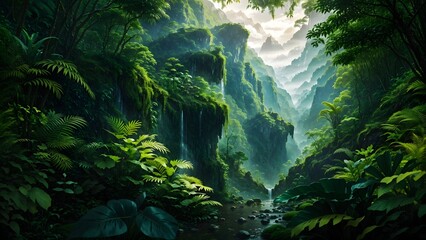 Beautiful jungle forest background. Generative AI