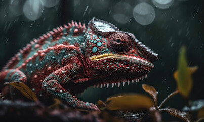 Fototapeta premium Vibrant World: A Kaleidoscope of Colorful Chameleons in their Natural Habitat GENERATIVE AI, AI GENERATIVA