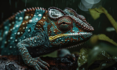 Fototapeta premium Vibrant World: A Kaleidoscope of Colorful Chameleons in their Natural Habitat GENERATIVE AI, AI GENERATIVA