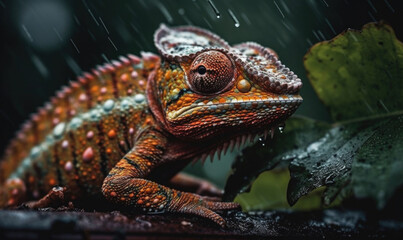 Fototapeta premium Vibrant World: A Kaleidoscope of Colorful Chameleons in their Natural Habitat GENERATIVE AI, AI GENERATIVA