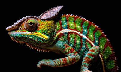 Fototapeta premium Vibrant World: A Kaleidoscope of Colorful Chameleons in their Natural Habitat GENERATIVE AI, AI GENERATIVA