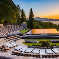 167 A vibrant outdoor amphitheater with a natural backdrop, comfortable seating, and live performances ranging from music concerts to theatrical productions4, Generative AI - obrazy, fototapety, plakaty