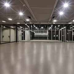 138 A contemporary dance studio with mirrored walls, sprung floors, and ample space for dancers to...