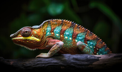 Fototapeta premium Vibrant World: A Kaleidoscope of Colorful Chameleons in their Natural Habitat GENERATIVE AI, AI GENERATIVA