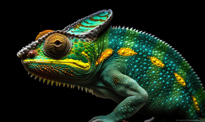 Obraz premium Vibrant World: A Kaleidoscope of Colorful Chameleons in their Natural Habitat GENERATIVE AI, AI GENERATIVA