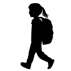 silhouette of a girl with a backpack, a schoolgirl, on a white background vector
