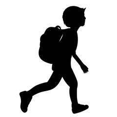 silhouette of a boy with a backpack, a schoolboy, on a white background vector