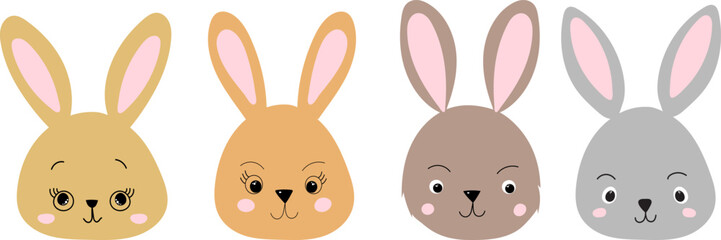 portrait of hares, rabbits character in flat style vector