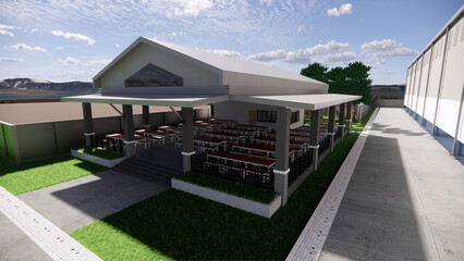 3D rendering centeen building architecture design and construction